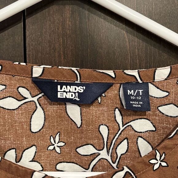 Lands’ End Brown White Leaf Print Tunic Medium Tall MT - Picture 3 of 6